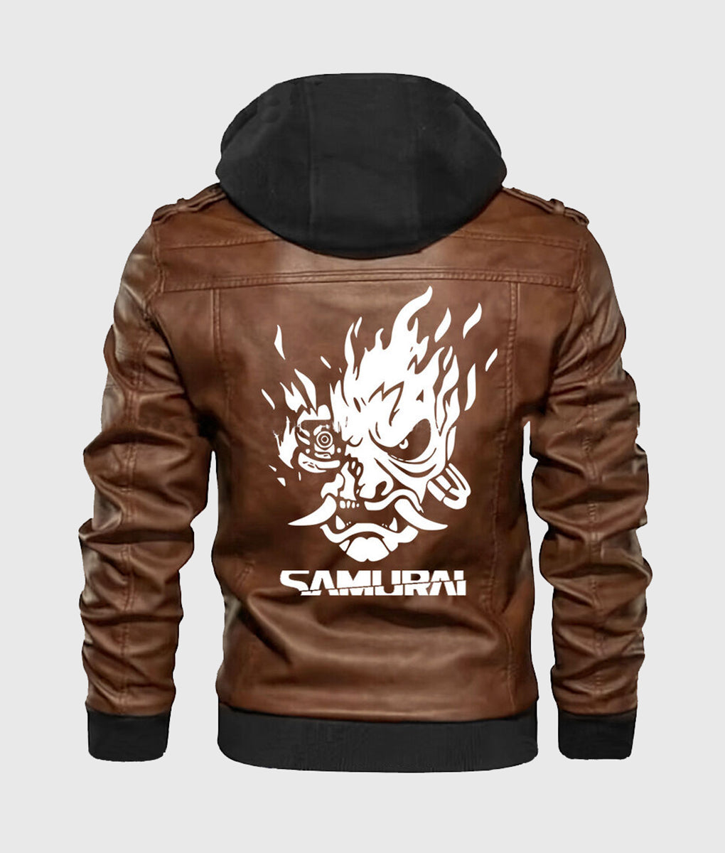 Cyberpunk 2077 Hooded Brown Samurai Leather Jacket