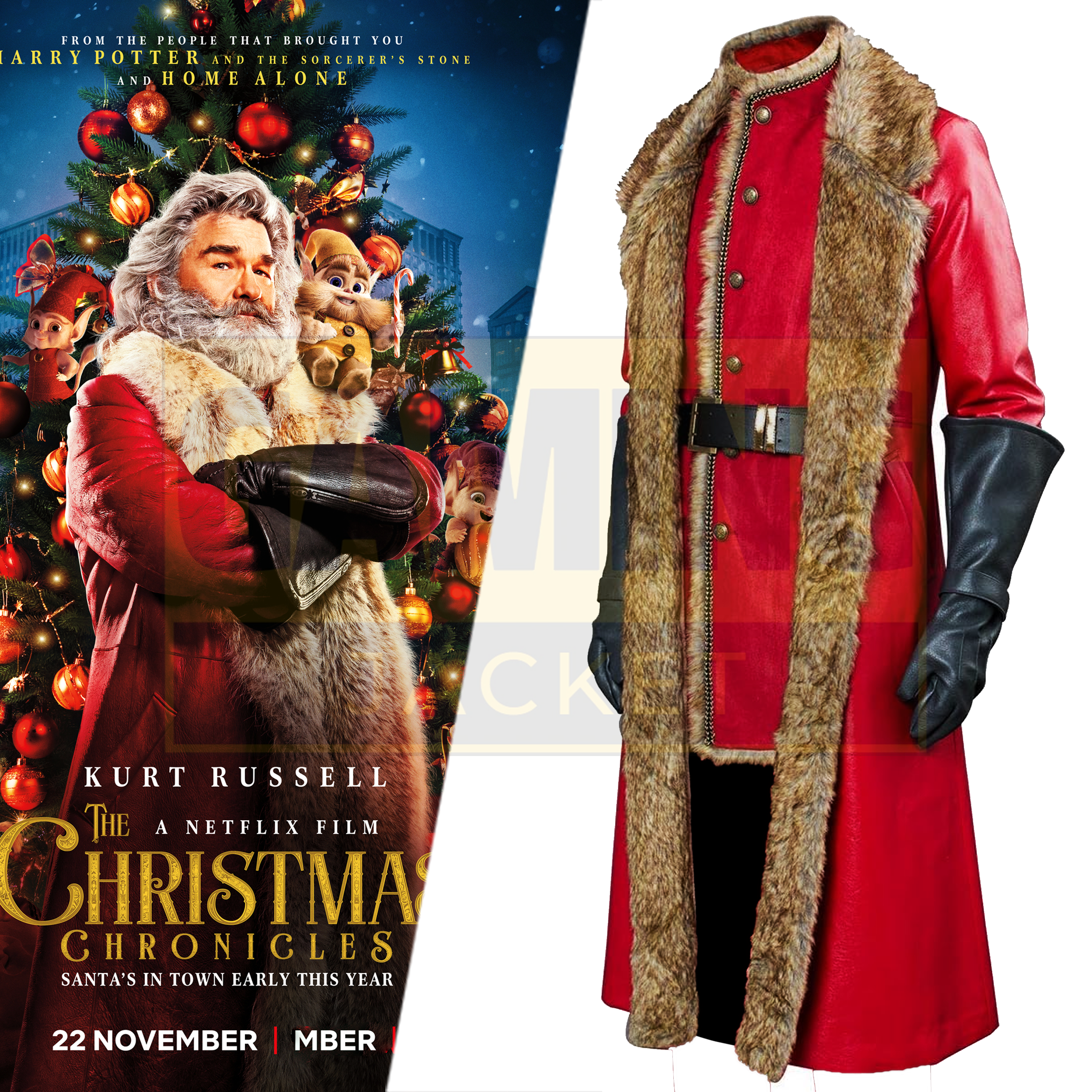 Santa Claus Vest & Long Coat, Kurt Russell Inspired Leather Costume for The Christmas Chronicles 2, Holiday Gift Idea, Christmas Costume