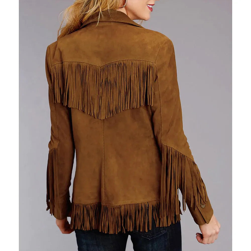 Women's Brown Fringe Leather Jacket
